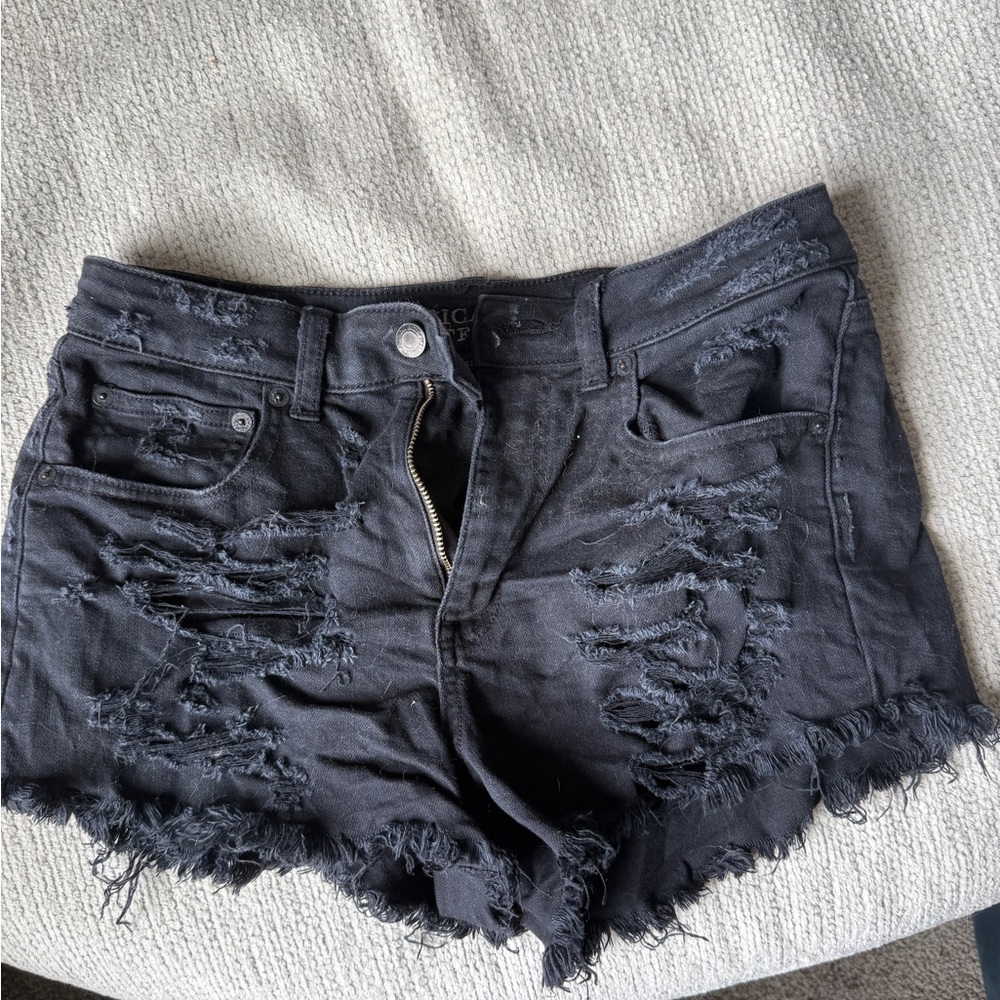 American Eagle Black Distressed Jean Shorts